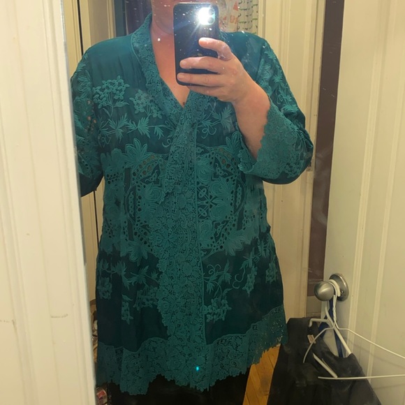 EUC Johnny Was Gorgeous lace teal turquoise kimono jacket size XL - Picture 2 of 7